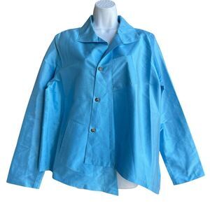 VITAMIN Sky Blue Silk Evening Jacket Size XL Lightweight Lagenlook Pockets